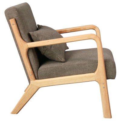 ZACK-Sessel aus braunem Stoff und Naturholz