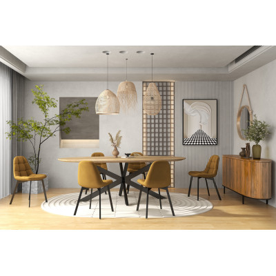 STELLIA-Silla de terciopelo mostaza y metal negro (x4)