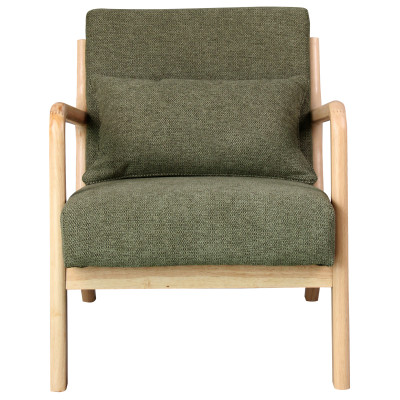 ZACK-Sillón de tela verde y madera natural