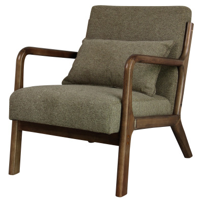 ZACK-Sillón de tela verde y madera teñida de nogal