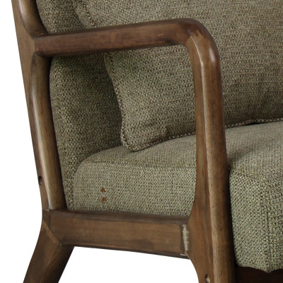 ZACK-Sillón de tela verde y madera teñida de nogal