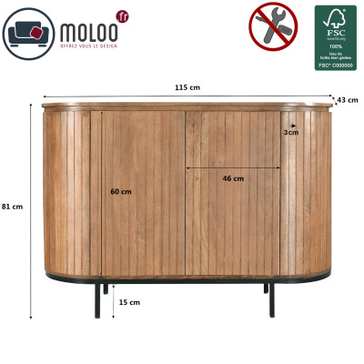 MENTON-Buffet 2 portes en bois de Manguier massif