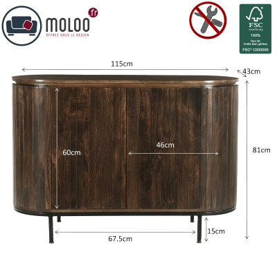 MENTON-Buffet 2 portes en bois de Manguier massif Noyer