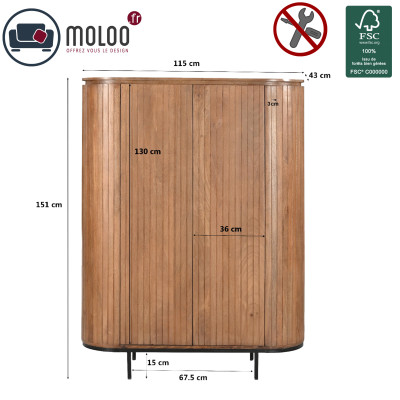 MENTON-Buffet Haut 2 portes en bois de Manguier rmassif