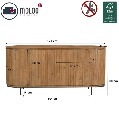 MENTON-Buffet 2 portes L180 cm en bois de Manguier massif
