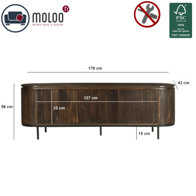 MENTON-Meuble TV 3 portes L170 cm en bois de Manguier massif Noyer