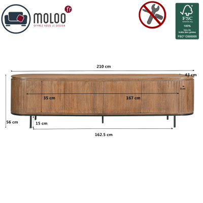 MENTON-Meuble TV 4 portes L210 cm en bois de Manguier massif
