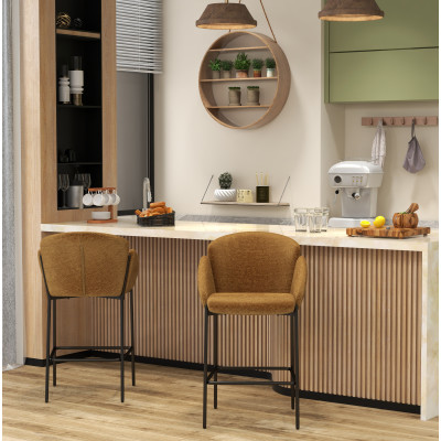 CANDICE-2er Set Barsessel aus luxuriösem Senfstoff und schwarzem Metall