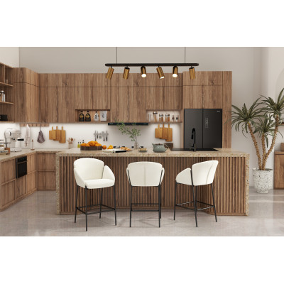 CANDICE-Fauteuil de bar en tissu Luxury Ecru et métal noir (x2)