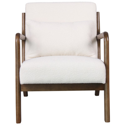 ZACK-Fauteuil en tissu Curly Ecru et bois teinté noyer