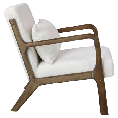 ZACK-Fauteuil en tissu Curly Ecru et bois teinté noyer