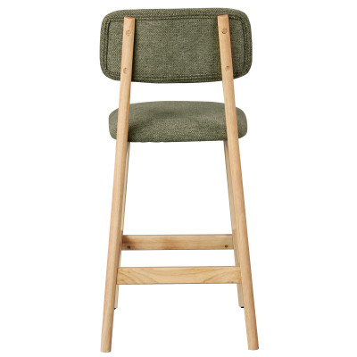 CLIFF-Taburete de bar, Tela verde y madera natural (x2)