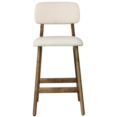 CLIFF-Taburete de bar, tela Ecru y madera de nogal (x2)
