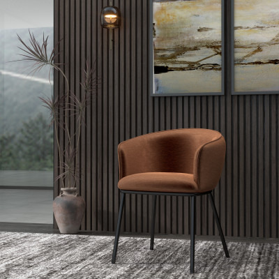 ALVIN-Fauteuil de table en tissu Retro Terracota et métal noir