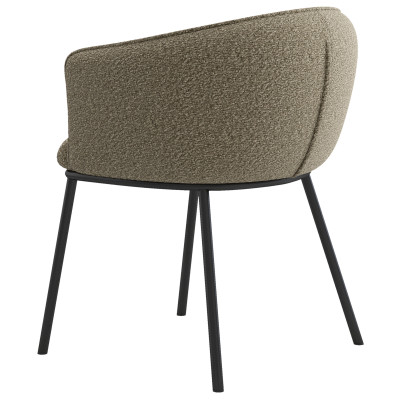 ALVIN-Fauteuil de table en tissu Bouclé Grège et métal noir