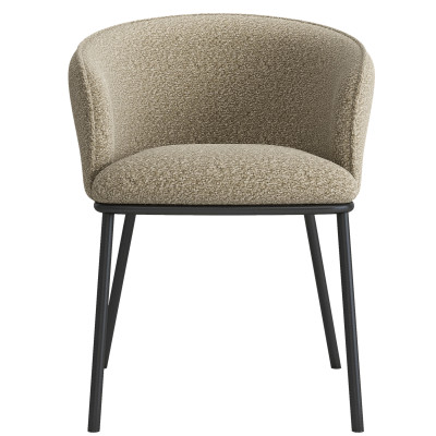 ALVIN-Fauteuil de table en tissu Bouclé Grège et métal noir