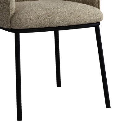 ALVIN-Fauteuil de table en tissu Bouclé Grège et métal noir