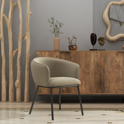 ALVIN-Sedia in tessuto beige e metallo nero