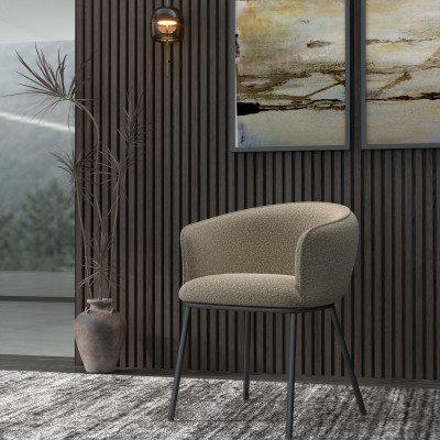 ALVIN-Sedia in tessuto beige e metallo nero