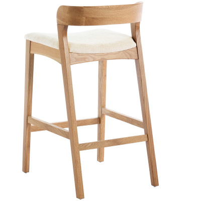 TINO-Tabouret de bar en Chêne massif et tissu Bliss Ecru