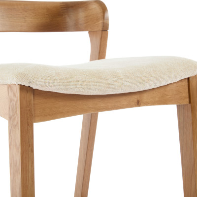 TINO-Tabouret de bar en Chêne massif et tissu Bliss Ecru