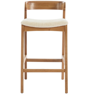 TINO-Tabouret de bar en Chêne massif et tissu Bliss Ecru
