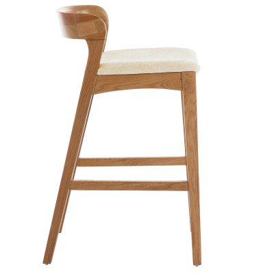 TINO-Tabouret de bar en Chêne massif et tissu Bliss Ecru