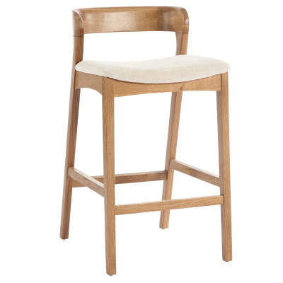 TINO-Tabouret de bar en Chêne massif et tissu Bliss Ecru