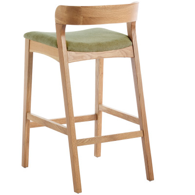 TINO-Sgabello da bar in massello di rovere naturale e tessuto Bliss Sage