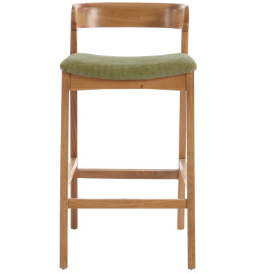 TINO-Tabouret de bar en Chêne massif naturel et tissu Bliss Sauge