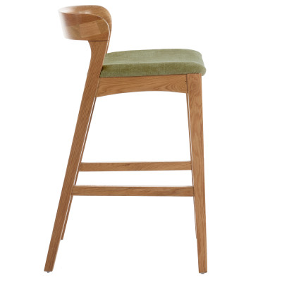 TINO-Tabouret de bar en Chêne massif naturel et tissu Bliss Sauge