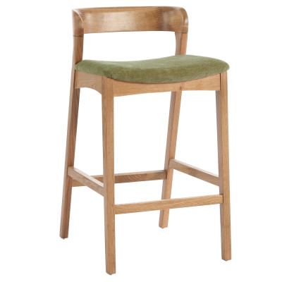 TINO-Tabouret de bar en Chêne massif naturel et tissu Bliss Sauge