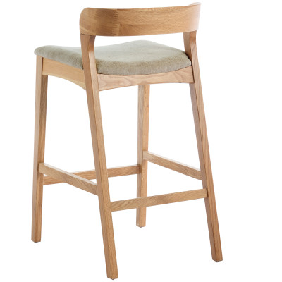 TINO-Tabouret de bar en Chêne massif et tissu Bliss Sable