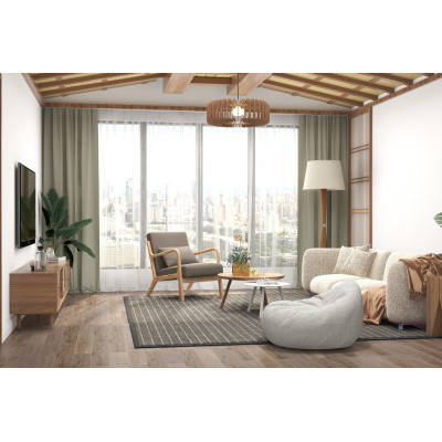 ZACK-Fauteuil en tisssu SoftCellar Taupe et bois naturel