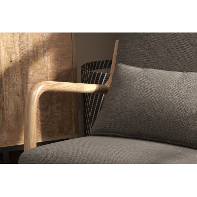 ZACK-Sessel aus braunem Stoff und Naturholz