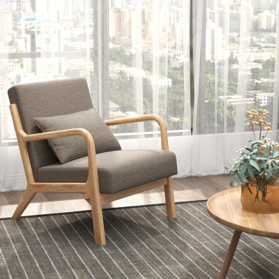 ZACK-Fauteuil en tisssu SoftCellar Taupe et bois naturel
