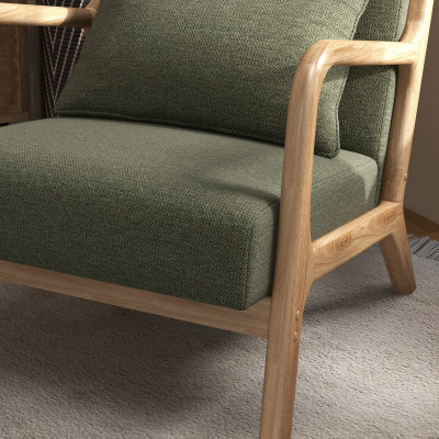 ZACK-Sillón de tela verde y madera natural
