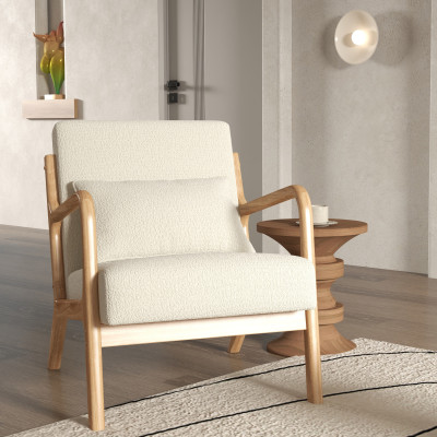 ZACK-Sillón en tejido Curly Ecru y madera natural