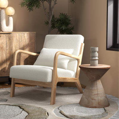 ZACK-Sessel Stoff Curly Ecru und Naturholz