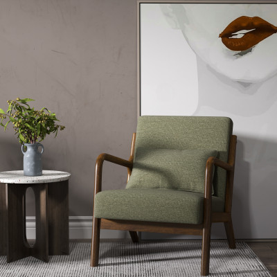 ZACK-Fauteuil en tisssu SoftCellar Sauge et bois teinté noyer