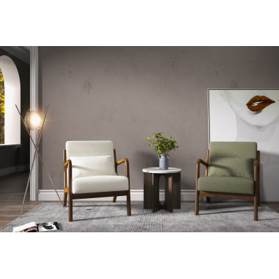 ZACK-Sillón de tela verde y madera teñida de nogal