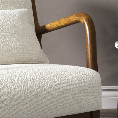 ZACK-Fauteuil en tissu Curly Ecru et bois teinté noyer