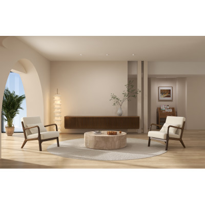 ZACK-Sessel Stoff Curly Ecru und gebeiztes Walnussholz