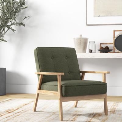 DOUGLAS-Poltrona in tessuto verde e legno naturale