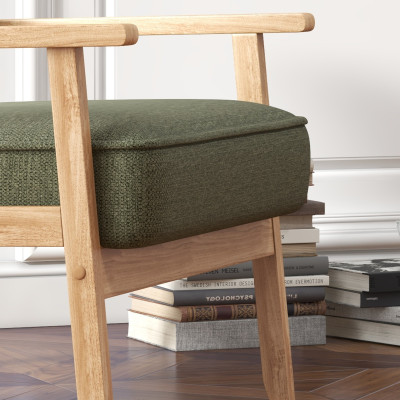 DOUGLAS-Sillón de tela verde y madera natural