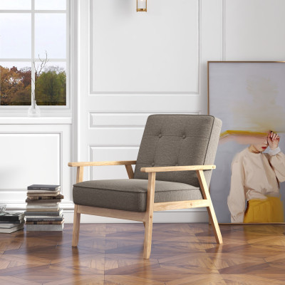 DOUGLAS-Fauteuil en tisssu SoftCellar Taupe et bois naturel