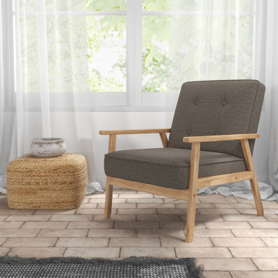 DOUGLAS-Poltrona in tessuto marrone e legno naturale