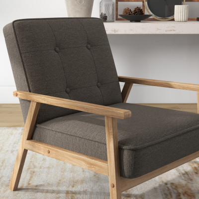 DOUGLAS-Poltrona in tessuto marrone e legno naturale