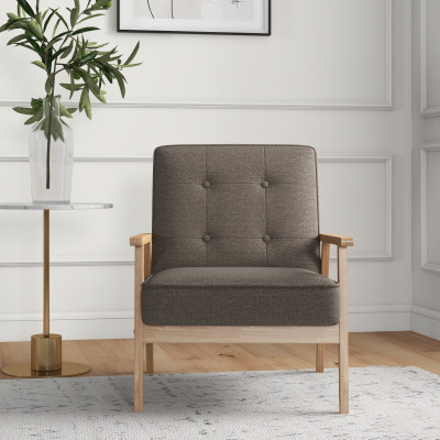 DOUGLAS-Sillón de tela marrón y madera natural