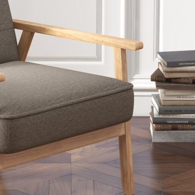 DOUGLAS-Sillón de tela marrón y madera natural